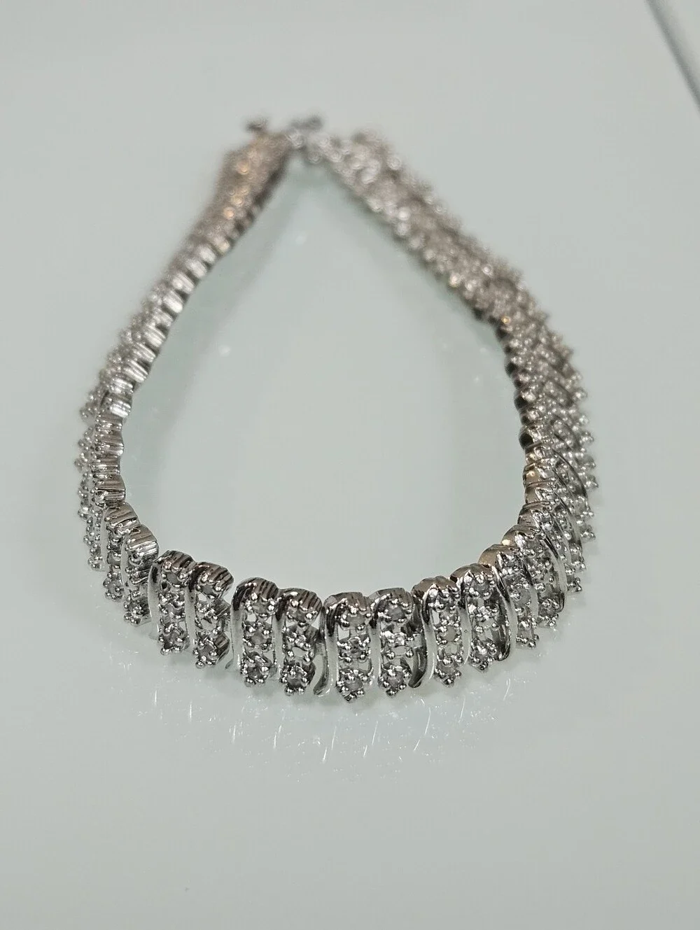 925 S Pattern Diamond Tennis Bracelet 1.00ct t.w. Sterling Silver 7.5